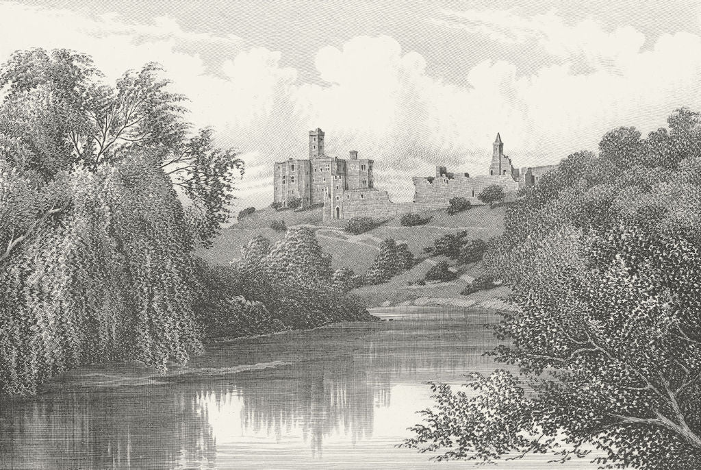NORTHUMBS. Warkworth Castle. Barbner sepia 1895 old antique print picture